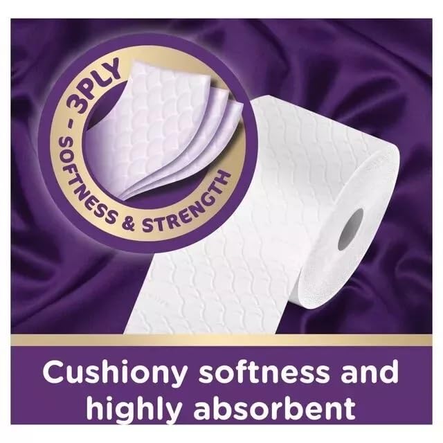 Cushelle Quilted 3-Ply Double Size 50% Longer Soft Absorbent Rolls 32 Pack - 236 Sheets p/roll
