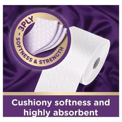 Cushelle Quilted 3-Ply Double Size 50% Longer Soft Absorbent Rolls 32 Pack - 236 Sheets p/roll