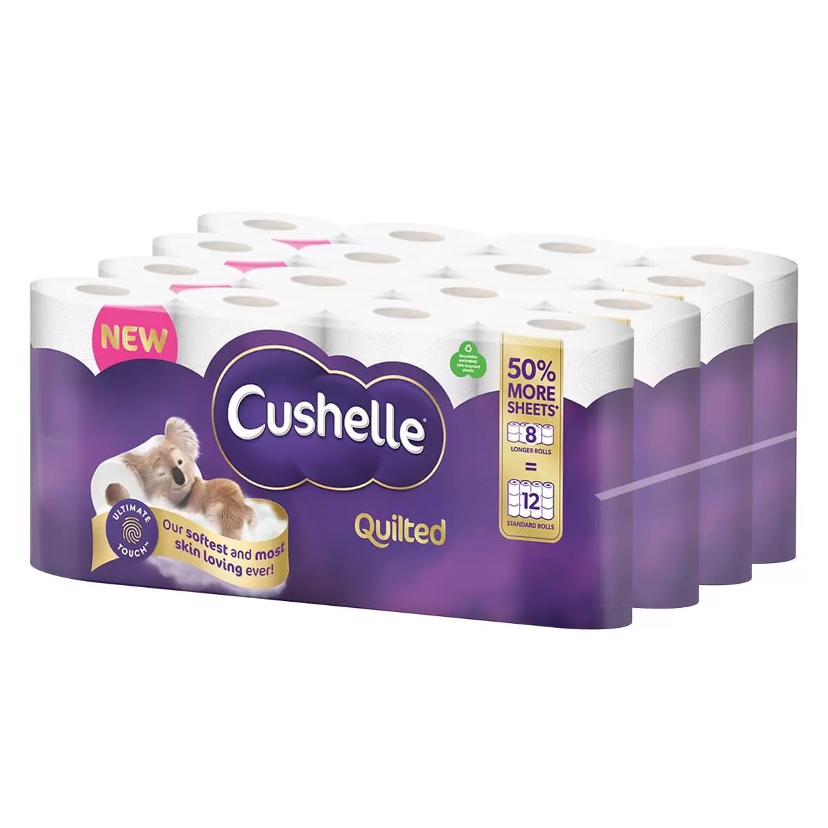 Cushelle Quilted 3-Ply Double Size 50% Longer Soft Absorbent Rolls 32 Pack - 236 Sheets p/roll