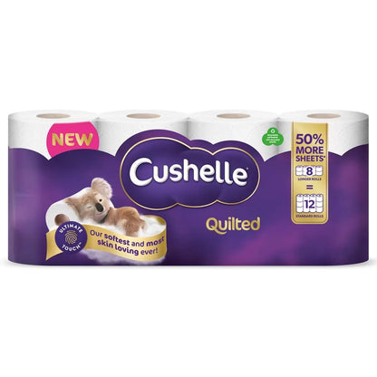 Cushelle Quilted 3-Ply Double Size 50% Longer Soft Absorbent Rolls 32 Pack - 236 Sheets p/roll
