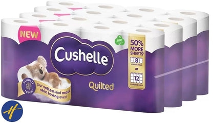 Cushelle Quilted 3-Ply Double Size 50% Longer Soft Absorbent Rolls 32 Pack - 236 Sheets p/roll