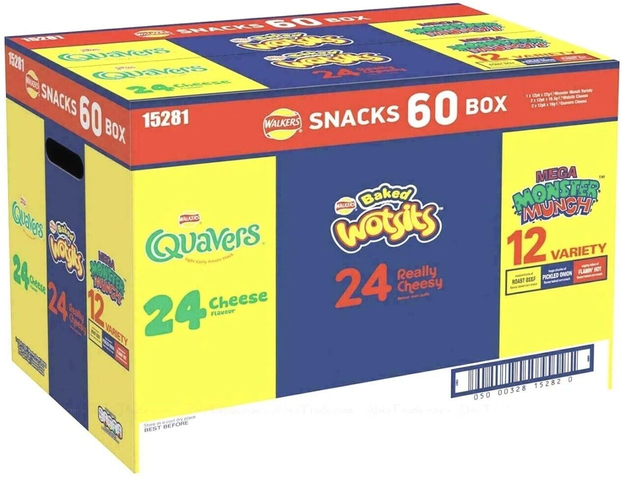 Walkers Crisps Snack Variety Box - Wotsits, Quavers & Monster Munch - Box of 60