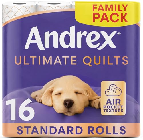 Andrex Supreme Quilts Quilted Toilet Paper - 16 Toilet Roll Pack - 25% Thicker Than Before to Provide Ultimate Quilted Comfort with Unique Air Pocket Texture