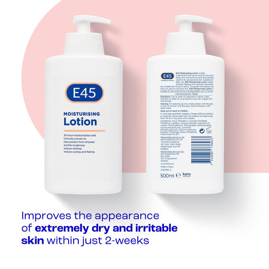 E45 Dermatological Moisturising Lotion 200 ml – Body Lotion – Daily Moisturiser for Long-Lasting Hydration for Dry Skin and Sensitive Skin – Protect from Dryness, Reduce Redness and Flaking