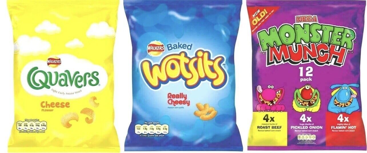 Walkers Crisps Snack Variety Box - Wotsits, Quavers & Monster Munch - Box of 60