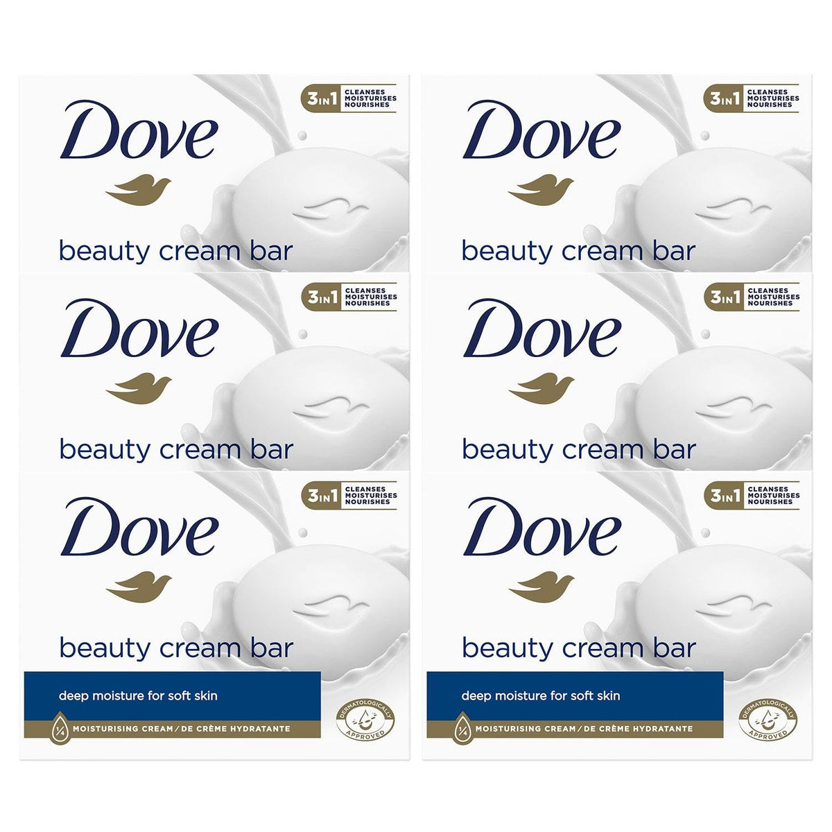 Dove Orginal Beauty Cream Bar 3 in 1 Cleanses, Moisturises and Nourishes Sulphate-Free Bath Soap for Soft and Smooth Skin, Suitable for Daily Use, 90g