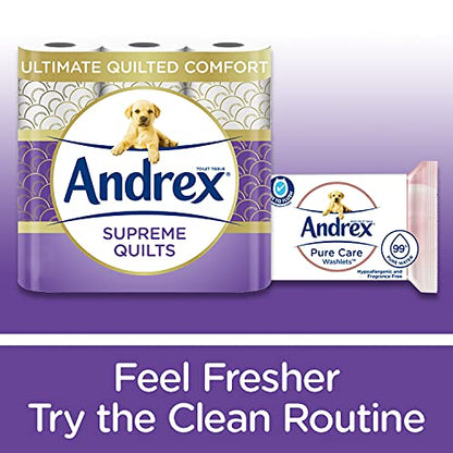 Andrex Supreme Quilts Quilted Toilet Paper - 16 Toilet Roll Pack - 25% Thicker Than Before to Provide Ultimate Quilted Comfort with Unique Air Pocket Texture