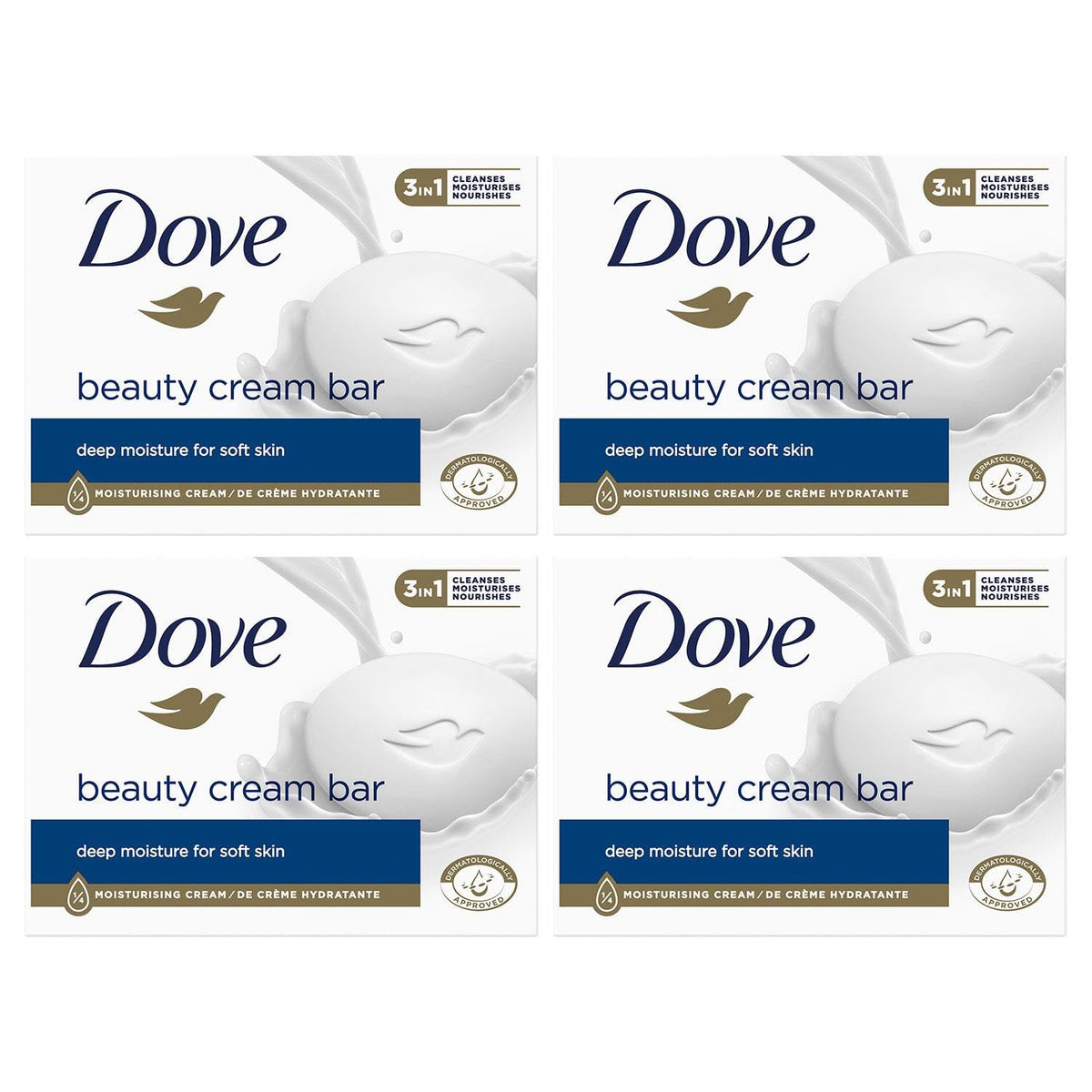 Dove Orginal Beauty Cream Bar 3 in 1 Cleanses, Moisturises and Nourishes Sulphate-Free Bath Soap for Soft and Smooth Skin, Suitable for Daily Use, 90g